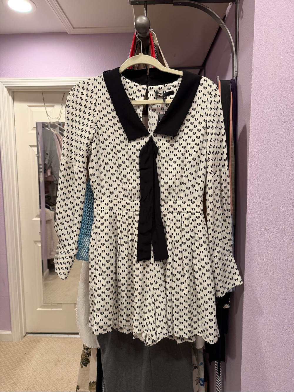 New with tag Maje Black and White Bow-Print jumpsuit